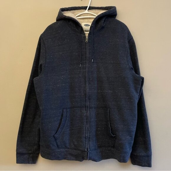 Old Navy Dark Heather Blue Sherpa-Lined Hoodie Zip-Up Sweatshirt - Picture 2 of 15